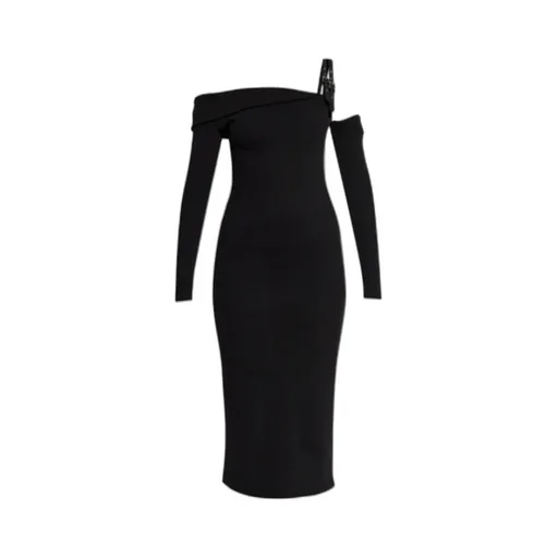 Off-Shoulder Strap-Buckle Midi Dress