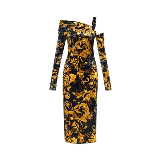 Couture Patterned Buckled Midi Dress