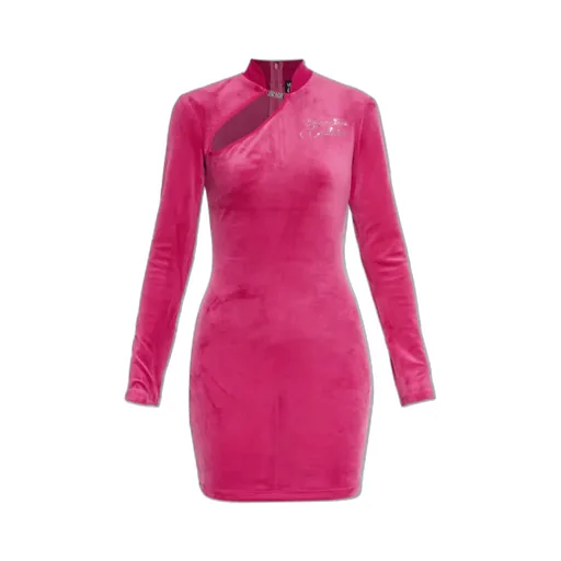 Logo Strap-Buckle Velvet Mini Dress