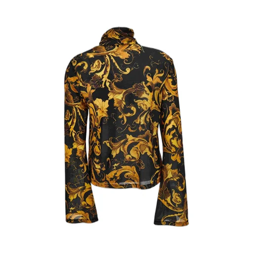 Baroque-Print Tie-Neck Top