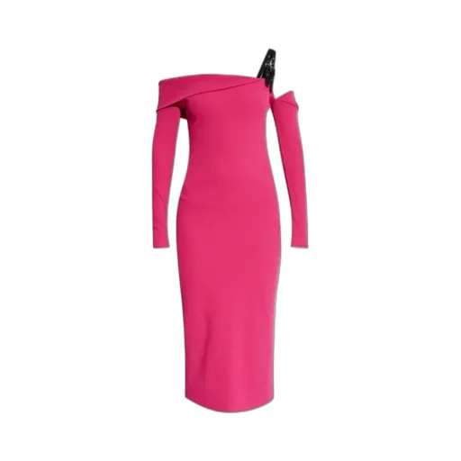 Off-Shoulder Strap-Buckle Midi Dress