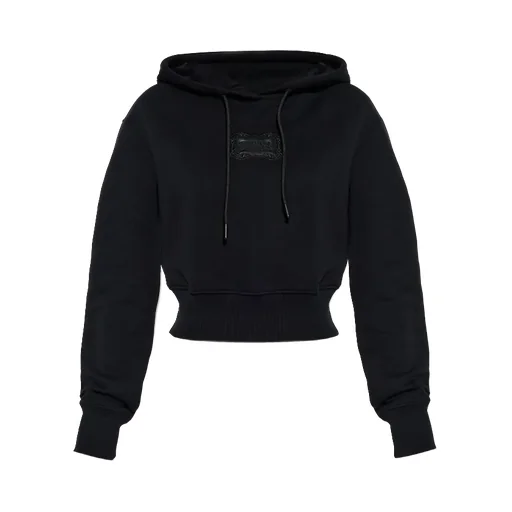 Logo Patch Drawstring Cropped Hoodie