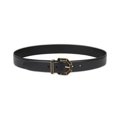 Leather Belt With Geometric Buckle