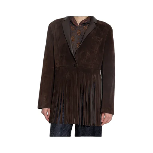 Single-Breasted Suede Jacket With Fringing
