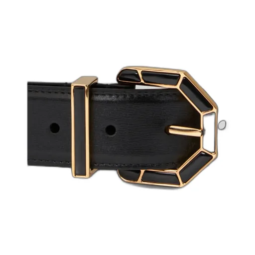 Leather Belt With Geometric Buckle