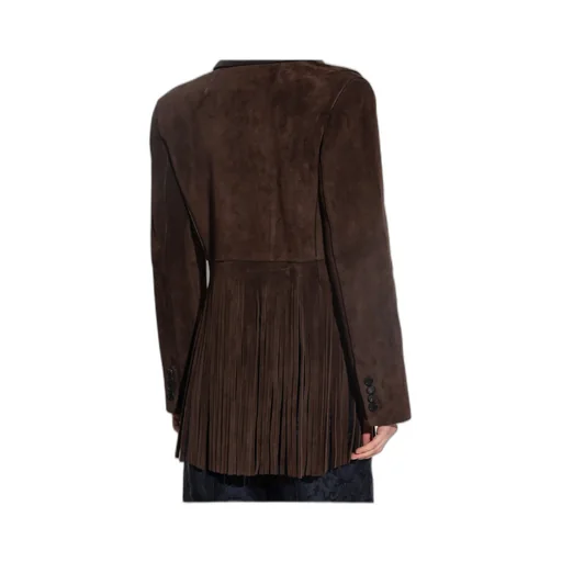 Single-Breasted Suede Jacket With Fringing