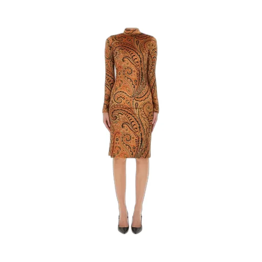 Paisley-Print Mock-Neck Midi Dress