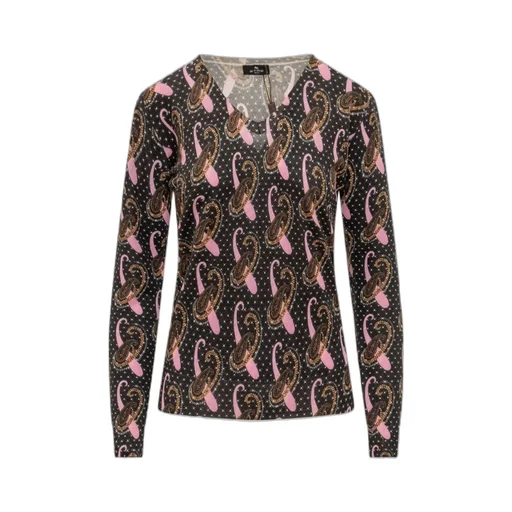 All-Over Paisley Patterned V-Neck Sweater