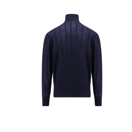Logo Embroidered Roll-Neck Cable-Knitted Jumper