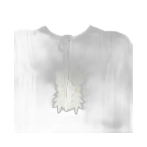 Leaf-Embroidered Keyhole Neck Blouse