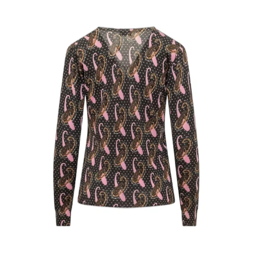 All-Over Paisley Patterned V-Neck Sweater