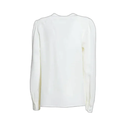 Leaf-Embroidered Keyhole Neck Blouse