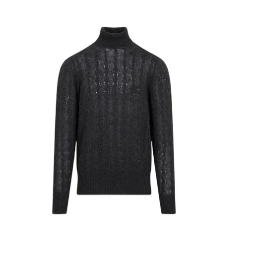 Logo Embroidered Roll-Neck Cable-Knitted Jumper