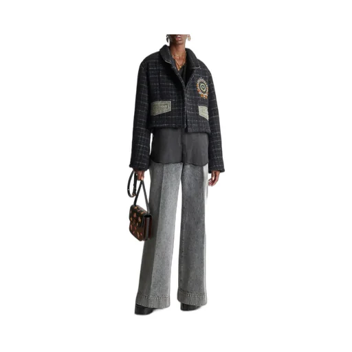 Floral Embroidered Checked Coat
