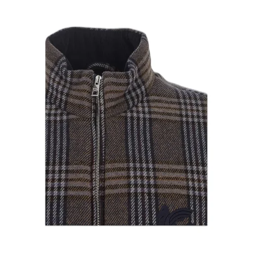 Logo Embroidered Checked Zipped Jacket