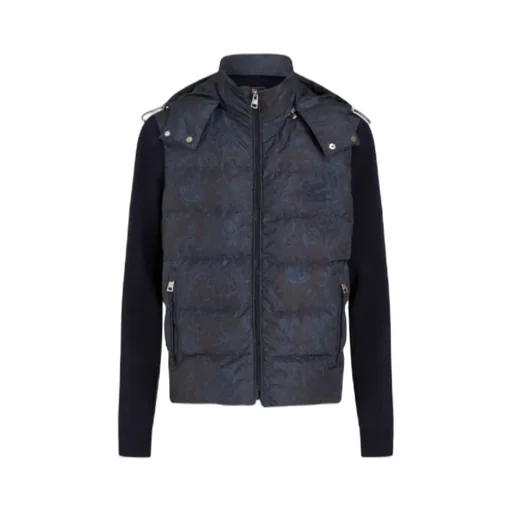 Paisley-Printed Zipped Padded Hooded Jacket