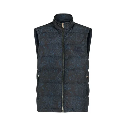 Sleeveless Paisley Printed Down Jacket