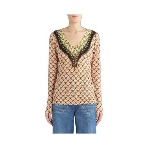 Floral-Printed Crewneck Knitted Top