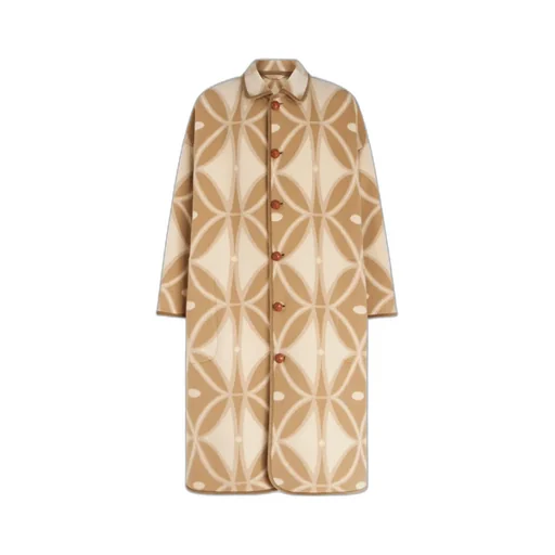 Geometric-Pattern Jacquard Button-Up Coat