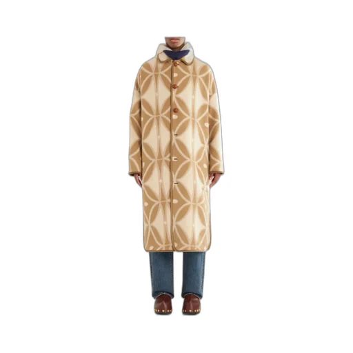 Geometric-Pattern Jacquard Button-Up Coat