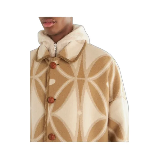 Geometric-Pattern Jacquard Button-Up Coat