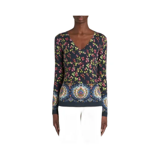 Floral Patterned V-Neck Knitted Top