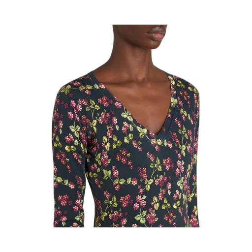 Floral Patterned V-Neck Knitted Top