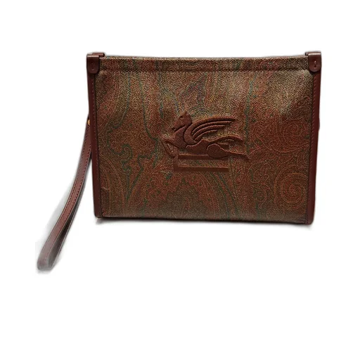 Paisley-Print Leather Clutch Bag