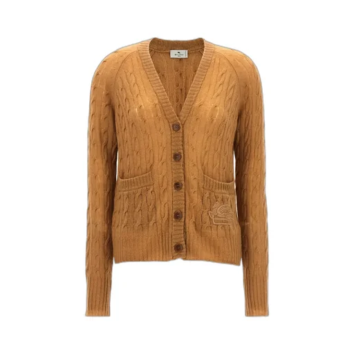 Cable-Knitted Button-Up Cardigan