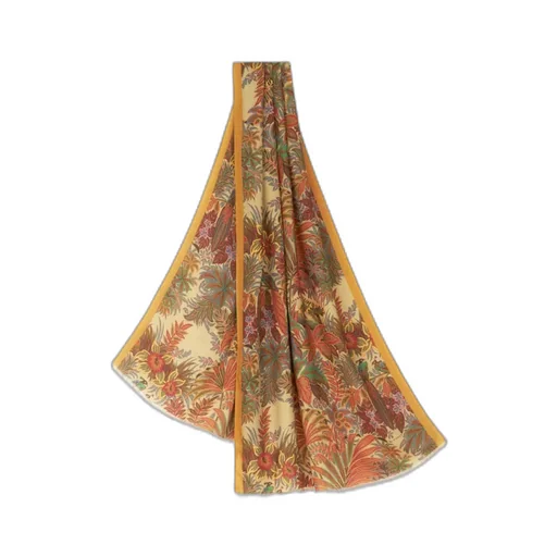 Floral-Printed Frayed-Edge Scarf