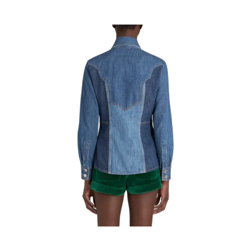 Floral Embroidered Button Up Denim Shirt