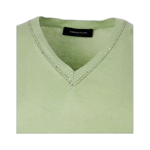 Sequin-Detailed V-Neck Knitted Top