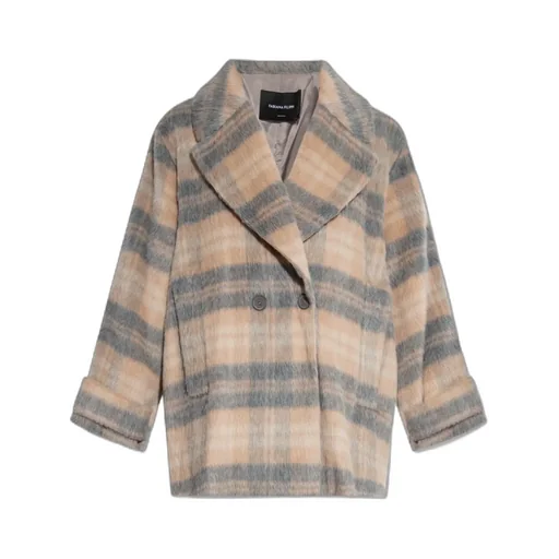 Cropped Checked Double Breasted Coat