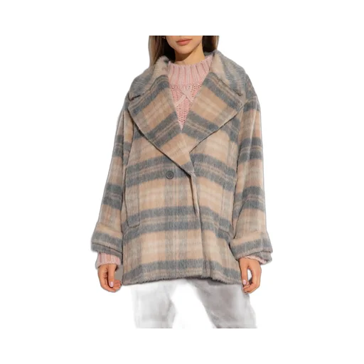 Cropped Checked Double Breasted Coat