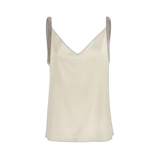Metallic-Trim V-Neck Satin Camisole