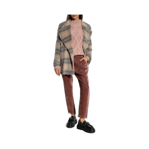 Cropped Checked Double Breasted Coat