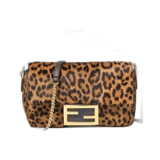 Mini Baguette Leopard-Print Chain Tote Bag
