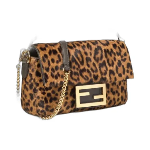 Mini Baguette Leopard-Print Chain Tote Bag