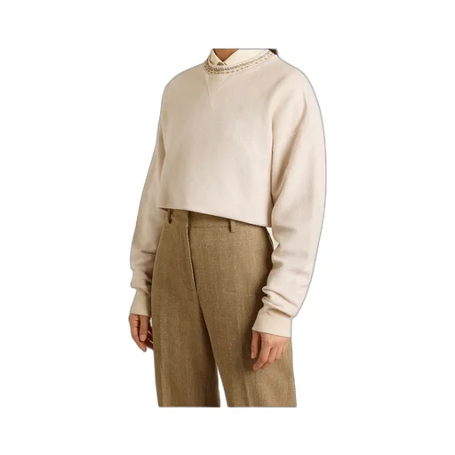 Embellished-Neck Cropped Sweatshirt