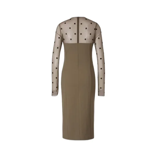 V-Neck Sheer Monogrammed Midi Dress