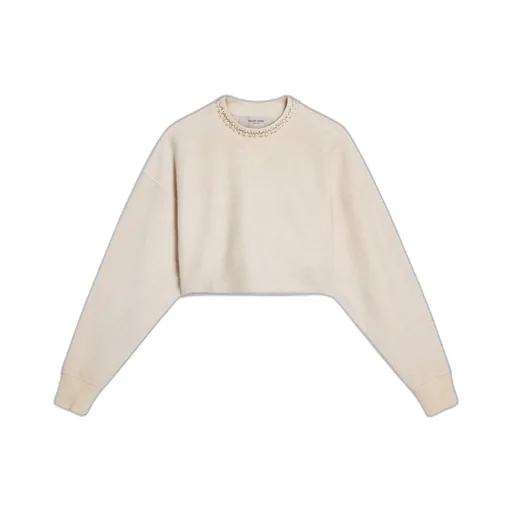 Embellished-Neck Cropped Sweatshirt