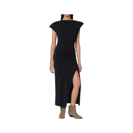 Shoulder-Pad Side-Slit Maxi Dress