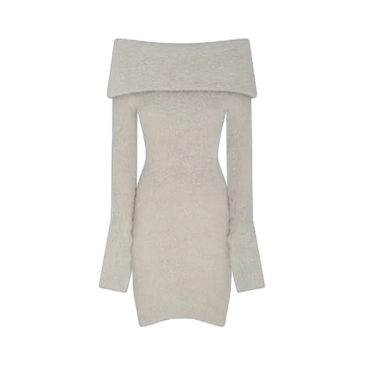 Chunky-Knit Off-Shoulder Midi Dress
