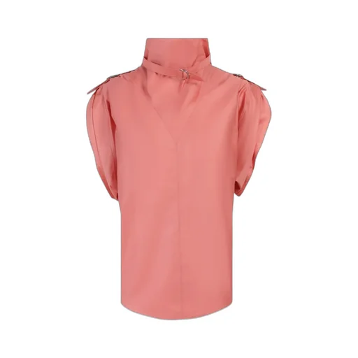 Belt-Detail Funnel-Neck Blouse