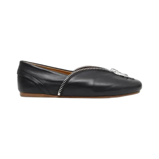 Leather Ballerinas With Biker Zip
