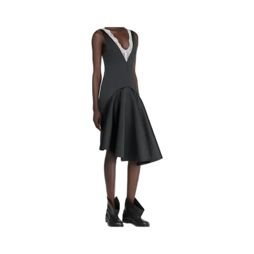 Draped Hemline V-Neck Dress