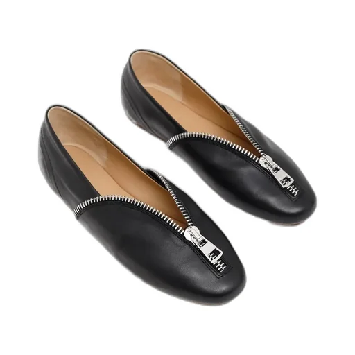 Leather Ballerinas With Biker Zip