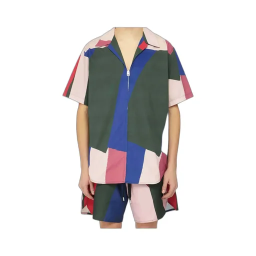 Zipped Short-Sleeve Printed Shirt