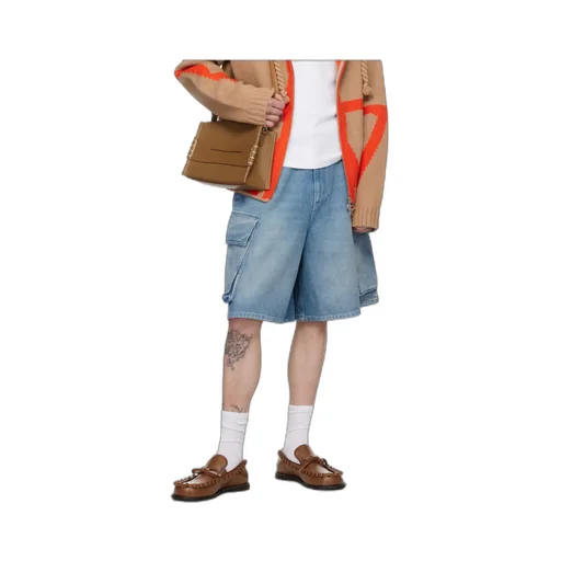 Wide Leg Cargo Denim Shorts