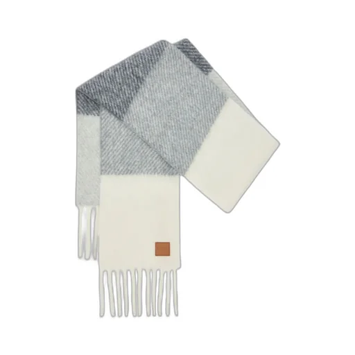 Logo Patch Striped Fringed Scarf